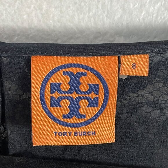 Tory Burch Womens 8 Bovary Lace Black Sheath Dress Ruffle Hem Short Sleeve - Picture 5 of 12